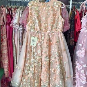 Gold and Pink A-Line Sundress for Wedding Guests